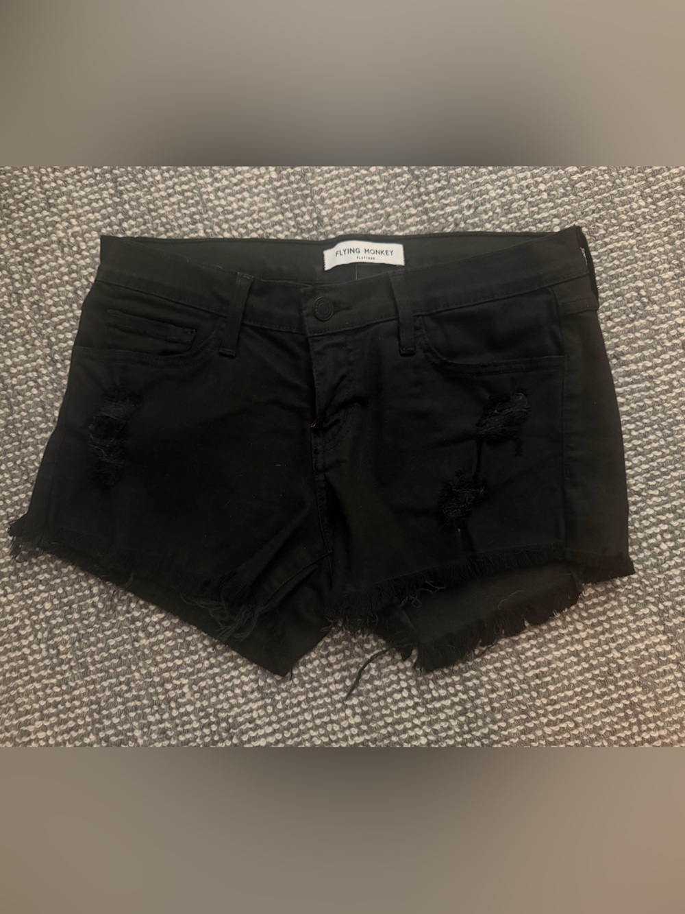 Flying Monkey Black Frayed Distressed Jean Shorts
